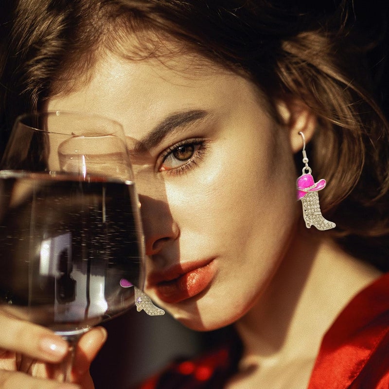 RechicGu Rhinestone Western Boots Earrings Cowgirl Cowboy Enamel Hat Bohemian Rodeo Boot Drop Dangle Earrings for Women - Image 3